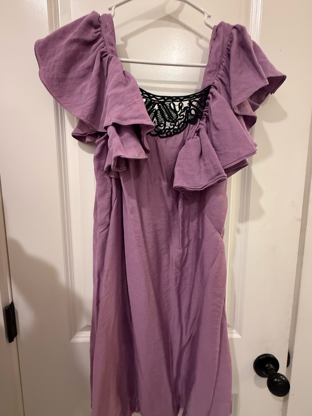 BCBGMAXAZRIA Purple Ruffle Statement Dress Black Lace Size L